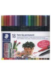 Flamastry dwustronne wodoodporne Twin-tip 18 kolorów