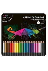 Kredki trójkątne w metalowym pudełku 24 kolory Kidea